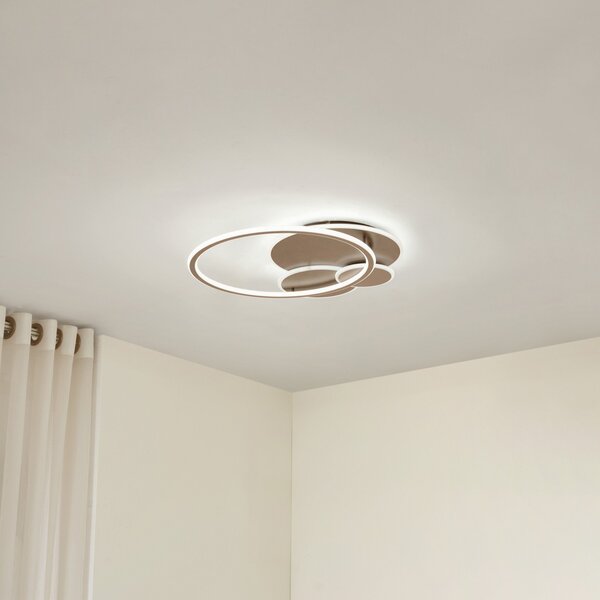 Lucande Plafonieră LED Circulo, maro cafea, CCT, dimabil, reglabil, Maro / Rugină, Camera de zi / sufragerie, Metal, Modern