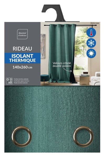 Draperie verde termoizolantă din catifea reiată 140x260 cm Madison – douceur d'intérieur