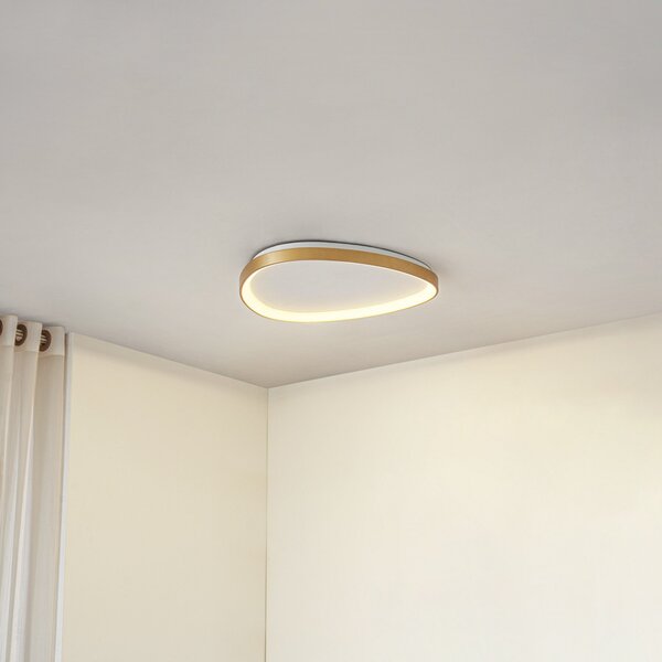 Lucande Plafonieră LED Asken, 61 cm, auriu, CCT, dimabil, reglabil, Auriu / Alamă, Camera de zi / sufragerie, Aluminiu, Modern