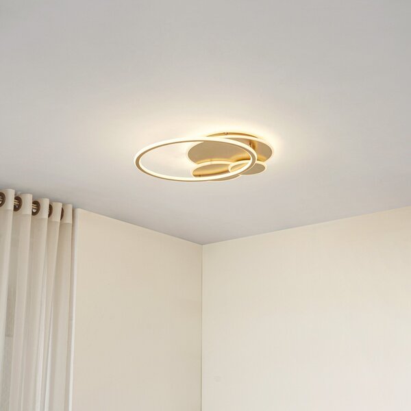 Lucande Plafonieră LED Circulo, auriu, 60 cm CCT, dimabil, reglabil, Auriu / Alamă, Camera de zi / sufragerie, Metal, Modern