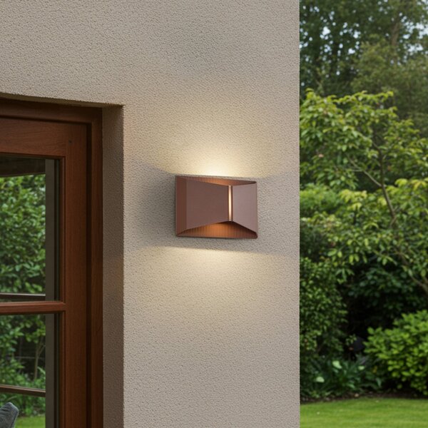 Lindby LED-Aparec de iluminat exterior Anlira, maro, Up & down, IP65, Maro / Rugină, Metal, Modern