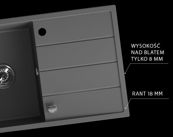 Laveo Wolin, chiuvetă din granit cu 1 compartiment 780x480x185 mm, negru pătat, LAV-SPW_711T