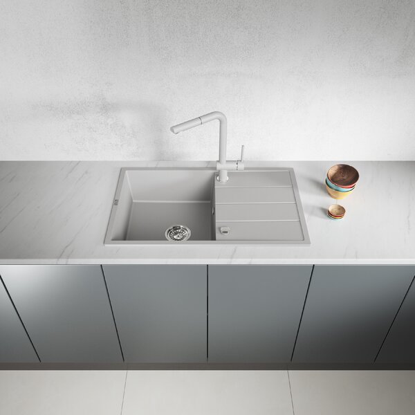Laveo Wolin, chiuvetă din granit cu 1 compartiment 780x480x185 mm, gri, LAV-SPW_511T