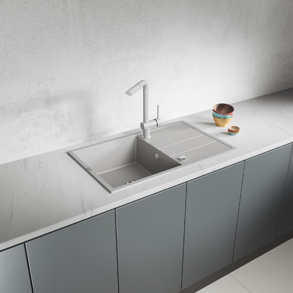 Laveo Wolin, chiuvetă din granit cu 1 compartiment 780x480x185 mm, gri, LAV-SPW_511T