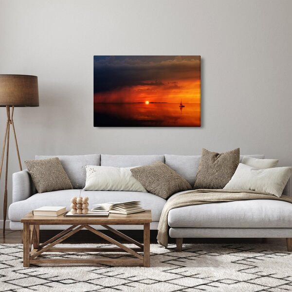 Tabloul apusului de soare cu barca (90x60 cm)