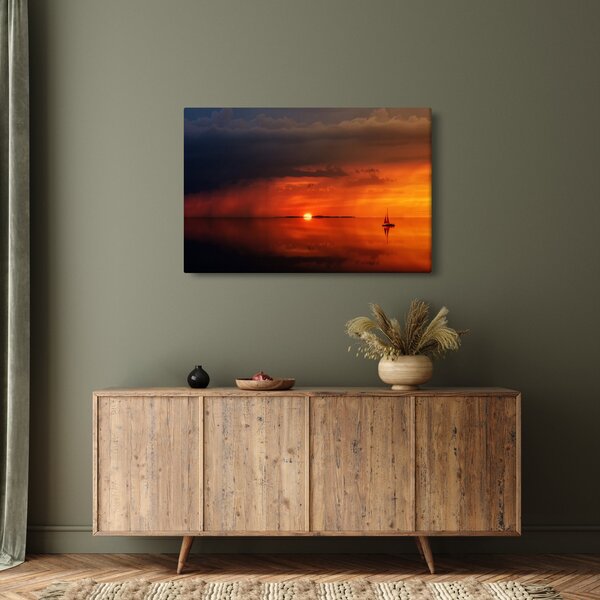 Tabloul apusului de soare cu barca (90x60 cm)
