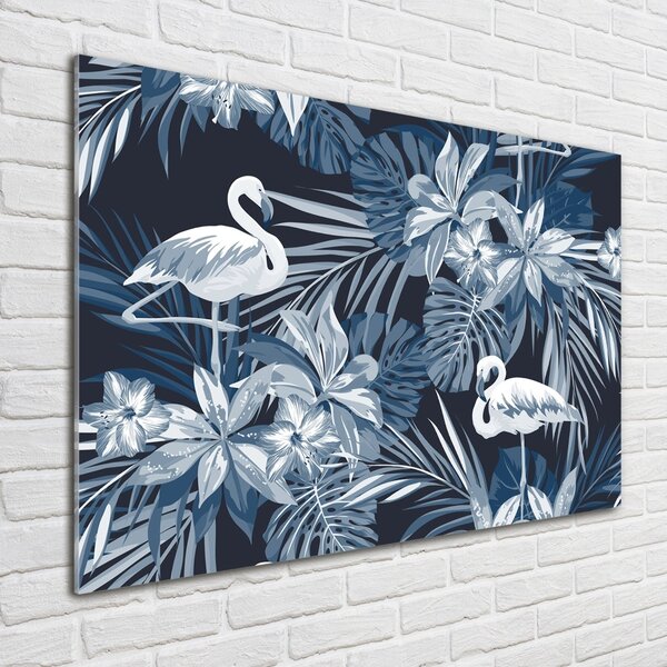 Tablou Printat Pe Sticlă Flamingos și plante