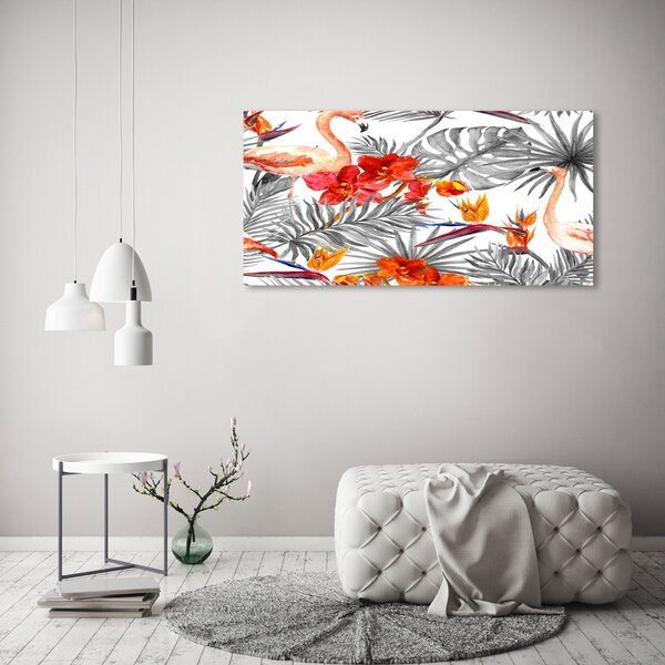 Tablou canvas Flamingos și flori