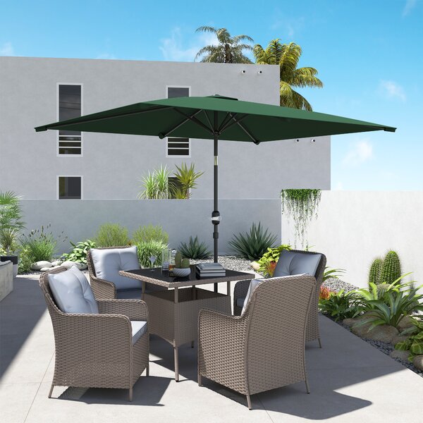 Outsunny Umbrelă de Grădină Înclinabilă cu Manivelă și 6 Spiţe, 2x3 m, Verde | Aosom Romania