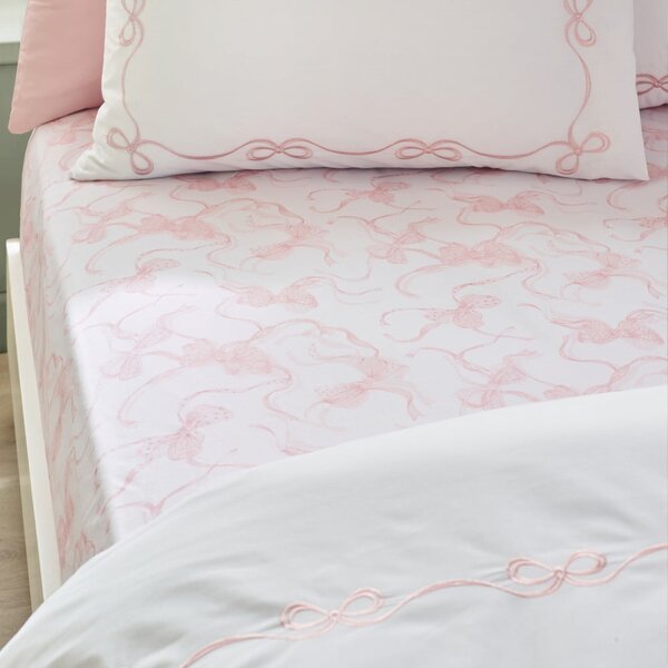 Cearceaf alb/roz cu elastic 150x200 cm Bow – Catherine Lansfield
