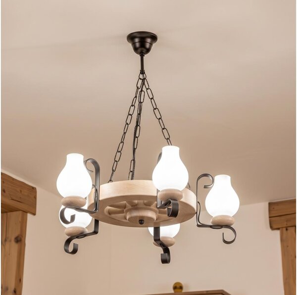 Brilagi - Candelabru cu lanț ROATA 5xE14/40W/230V, stejar