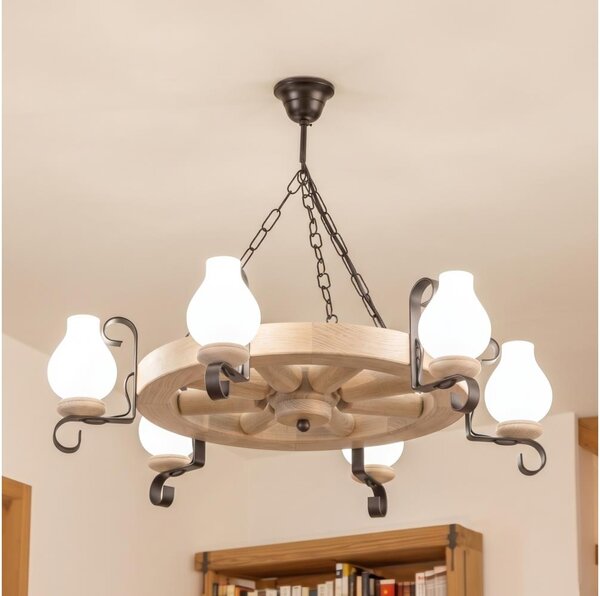Brilagi - Lustră cu lanț ROATA 6xE14/40W/230V stejar