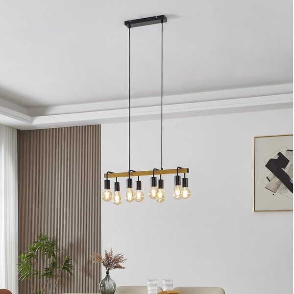 Eglo 43316 - Lustră suspendată pe cablu ERRIBERA 8xE27/40W/230V stejar/negru