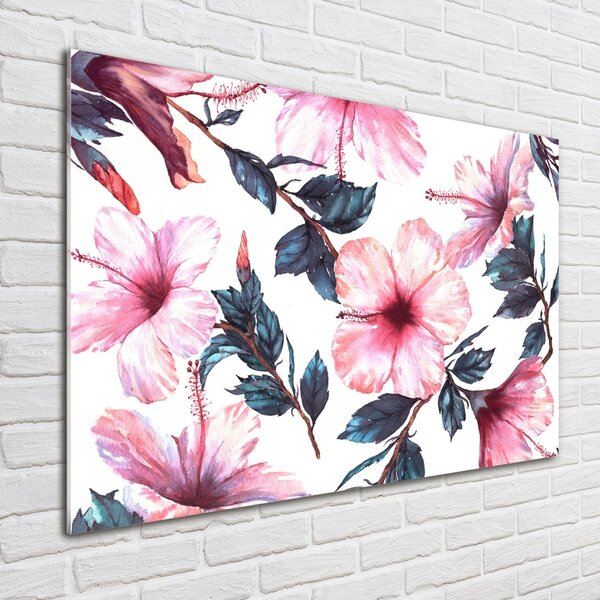 Tablou pe pe sticlă flori de hibiscus