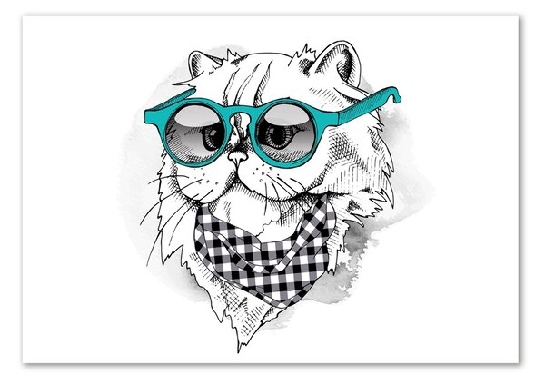Tablou pe pe sticlă Cat cu ochelari