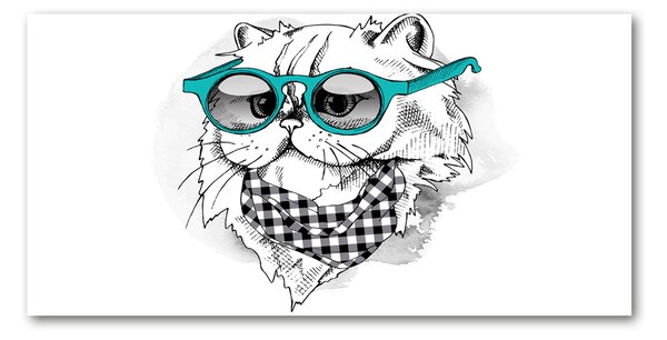Tablou pe pe sticlă Cat cu ochelari