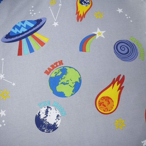 Cearceaf pentru copii gri pentru pat de o persoană cu elastic 90x190 cm Lost In Space – Catherine Lansfield