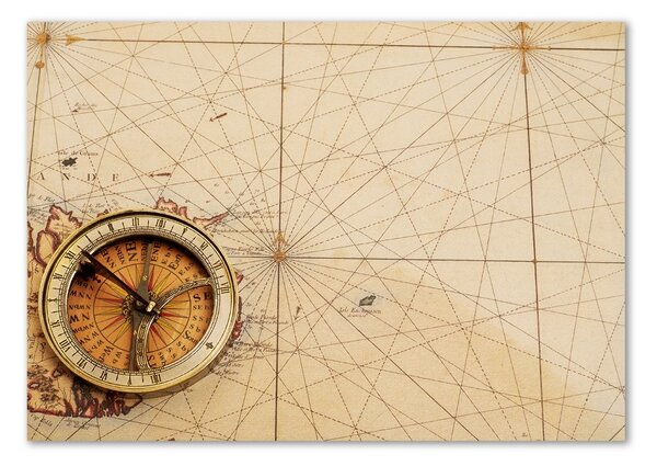 Tablou Printat Pe Sticlă Compass pe hartă