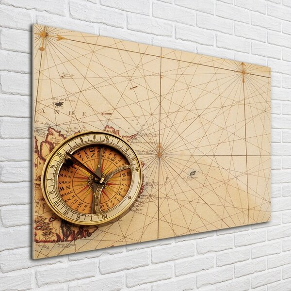 Tablou Printat Pe Sticlă Compass pe hartă
