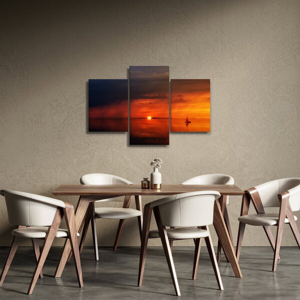 Tabloul apusului de soare cu barca (90x60 cm)