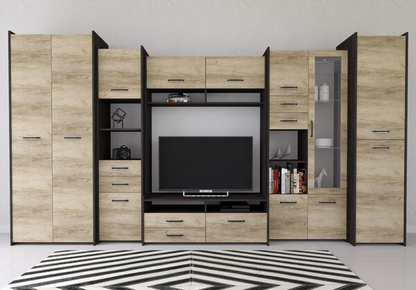 Mobilier cameră de zi Moledo (stejar gri + stejar canterbury). Promo -21%. 1014007