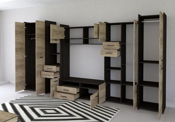 Mobilier cameră de zi Moledo (stejar gri + stejar canterbury). Promo -21%. 1014007