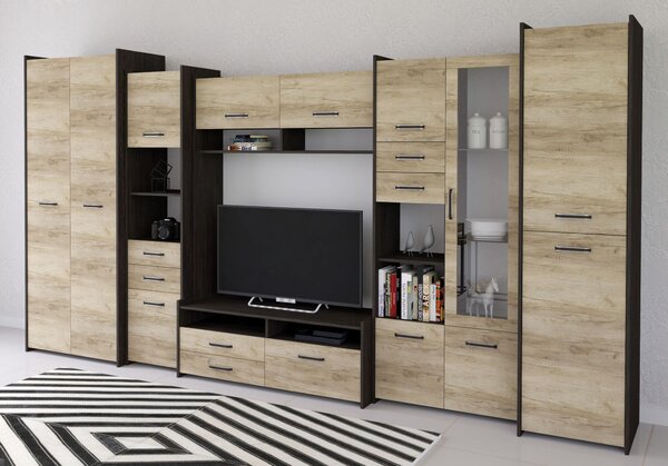 Mobilier cameră de zi Moledo (stejar gri + stejar canterbury). Promo -21%. 1014007