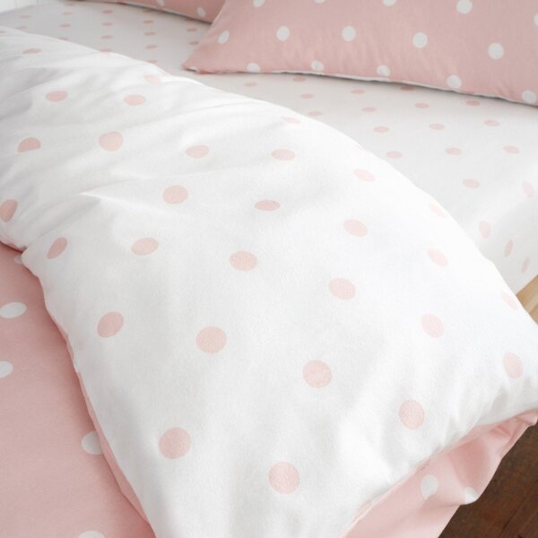 Cearceaf alb-roz din flanelă cu elastic 150x200 cm Polka Dot – Catherine Lansfield