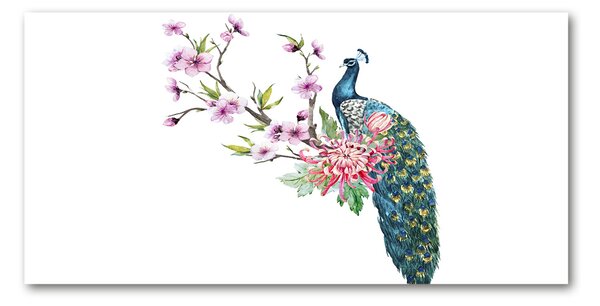 Tablou Printat Pe Sticlă Peacock și flori
