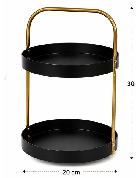 Fructiera etajata Pufo Luxury din metal cu 2 niveluri, pentru prajituri, mini torturi, fructe, aperitive, negru