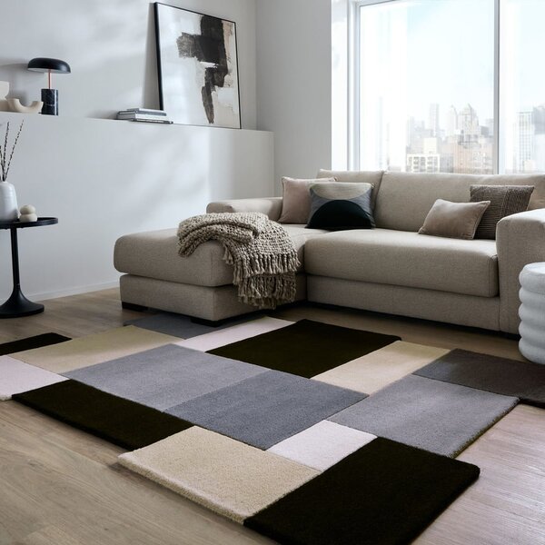 Covor negru/gri țesut manual din lână 120x180 cm Collage Monochrome – Flair Rugs
