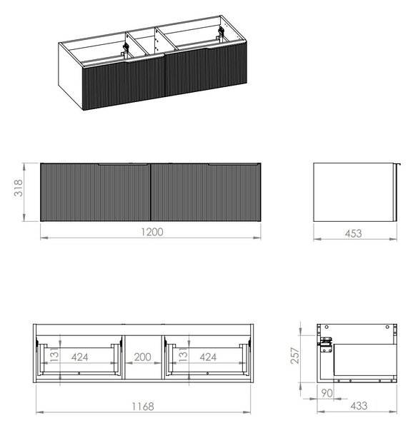 Elita Soho Slim dulap 120x45.3x31.8 cm sub chiuveta pe perete verde RE081204047010