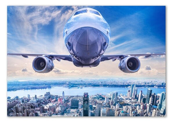 Imagine de sticlă Avionul deasupra orașului