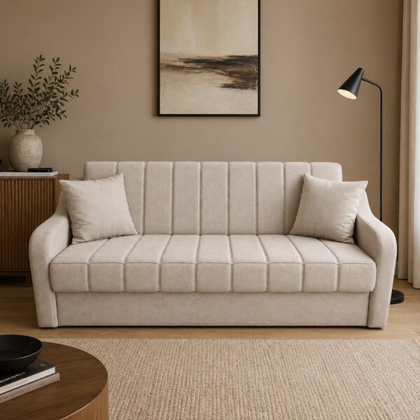 Canapea ALEX extensibila, 3 locuri, cu lada de depozitare, stofa bej, 220x90x90 Bej