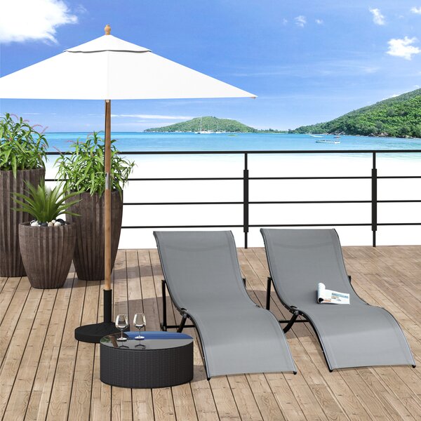 Outsunny Set 2 Sezlonguri Pliabile pentru Plajă sau Grădină, din Aluminiu și Textilen, Gri Închis, 61x165x63cm, Confortabile | Aosom Romania