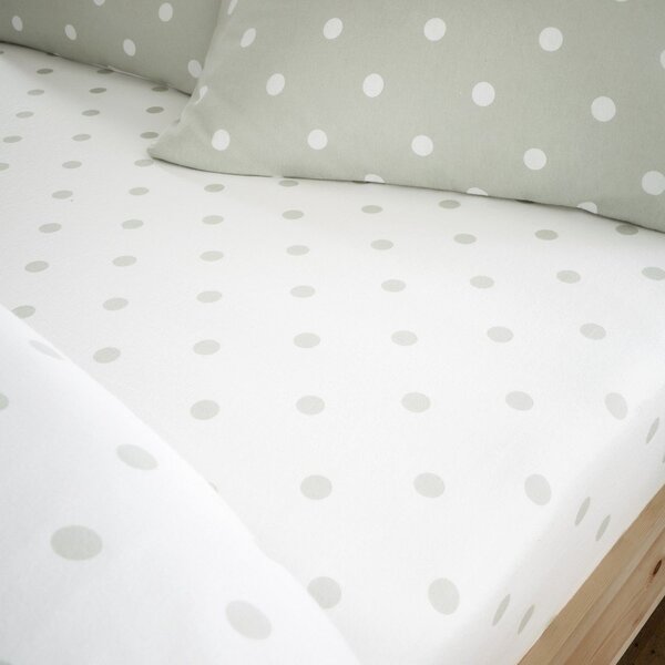 Cearceaf alb-verde din flanelă cu elastic 150x200 cm Polka Dot – Catherine Lansfield