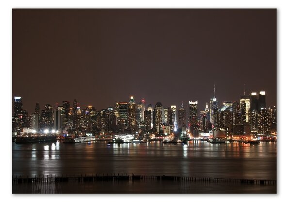Tablou Printat Pe Sticlă New York, pe timp de noapte