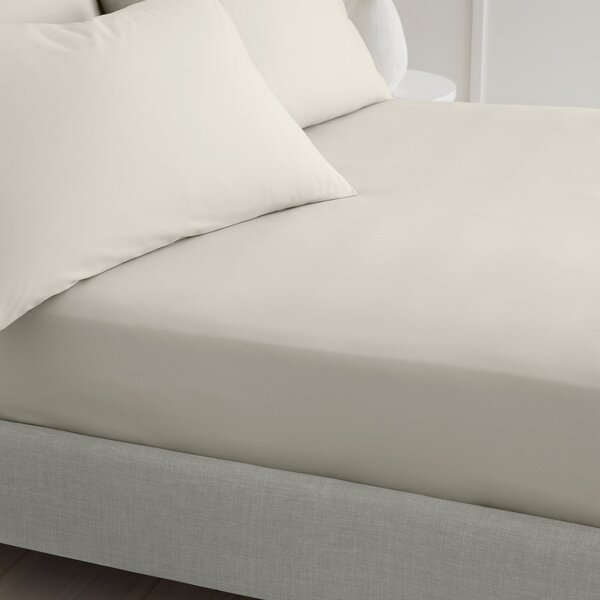 Cearceaf bej din bumbac percal cu elastic 90x190 cm Cotton Percale – Bianca