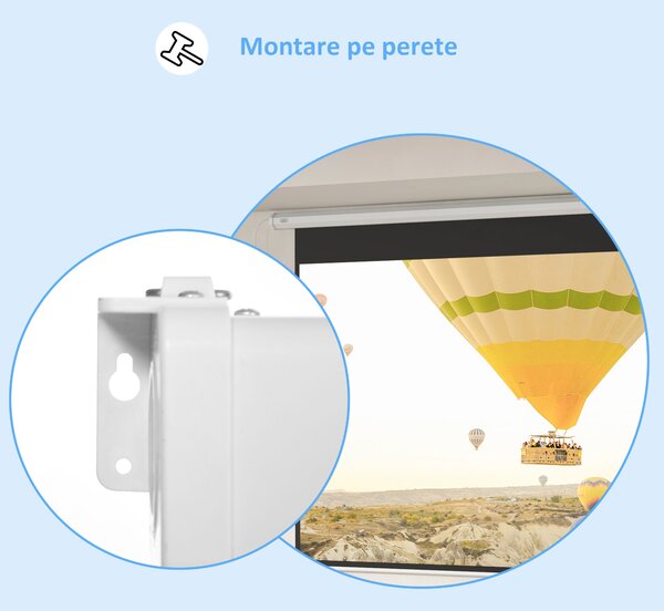 HOMCOM Ecran Proiector 120", Motorizat cu Telecomandă, Montaj pe Perete sau Tavan, Ideal pentru Acasă și Birou, 293,5x8x176 cm, Alb | Aosom Romania