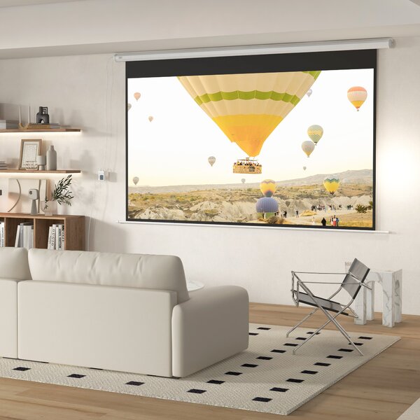 HOMCOM Ecran Proiector 120", Motorizat cu Telecomandă, Montaj pe Perete sau Tavan, Ideal pentru Acasă și Birou, 293,5x8x176 cm, Alb | Aosom Romania