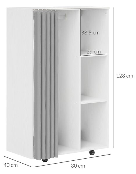 HOMCOM Dulap Haine Dulap Con 4 Ruote, Per Dormitor, 80x40x128 cm Cm, Alb | Aosom Romania