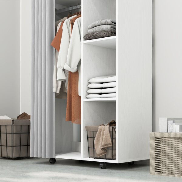 HOMCOM Dulap Haine Dulap Con 4 Ruote, Per Dormitor, 80x40x128 cm Cm, Alb | Aosom Romania