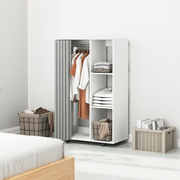 HOMCOM Dulap Haine Dulap Con 4 Ruote, Per Dormitor, 80x40x128 cm Cm, Alb | Aosom Romania