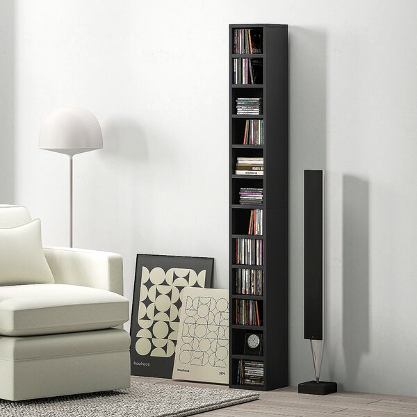 HOMCOM Dulap Suport Cd Da Perete Con 12 Polițe In Lemn 21x20x175cm Negru | Aosom Romania