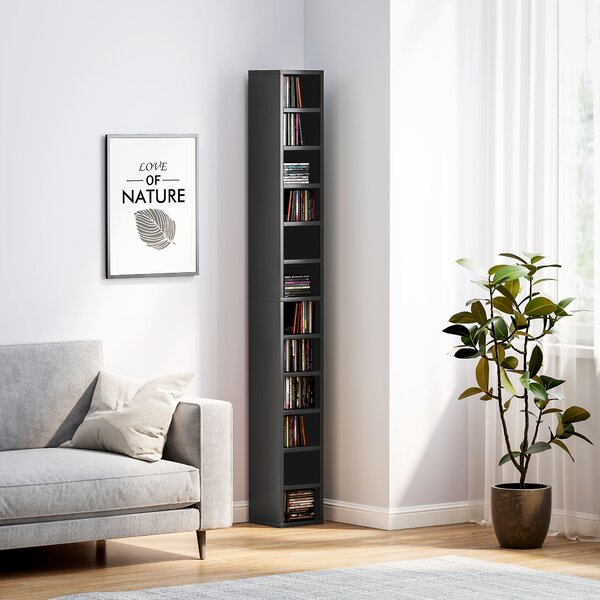 HOMCOM Dulap Suport Cd Da Perete Con 12 Polițe In Lemn 21x20x175cm Negru | Aosom Romania
