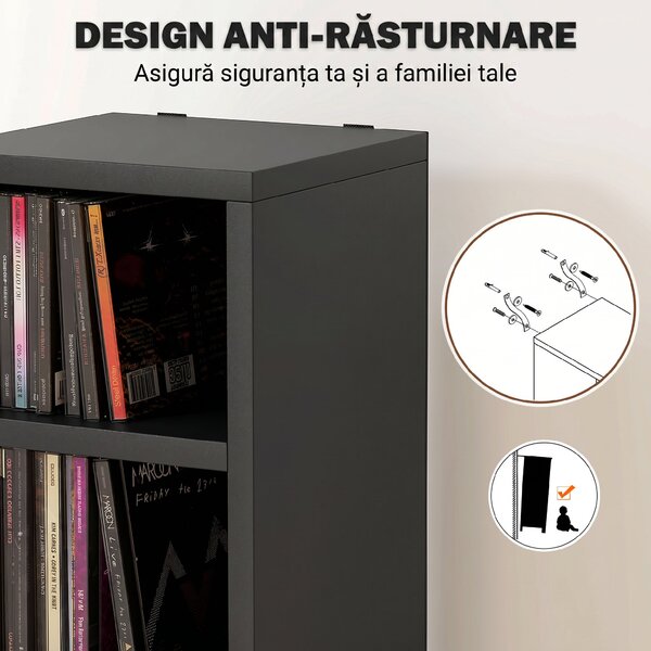 HOMCOM Dulap Suport Cd Da Perete Con 12 Polițe In Lemn 21x20x175cm Negru | Aosom Romania