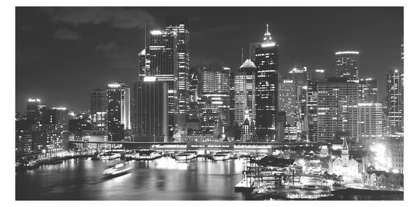 Tablou Printat Pe Sticlă Sydney pe timp de noapte