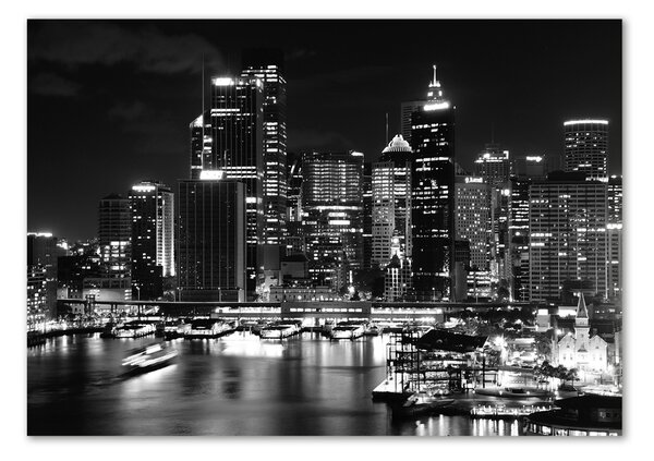 Tablou Printat Pe Sticlă Sydney pe timp de noapte
