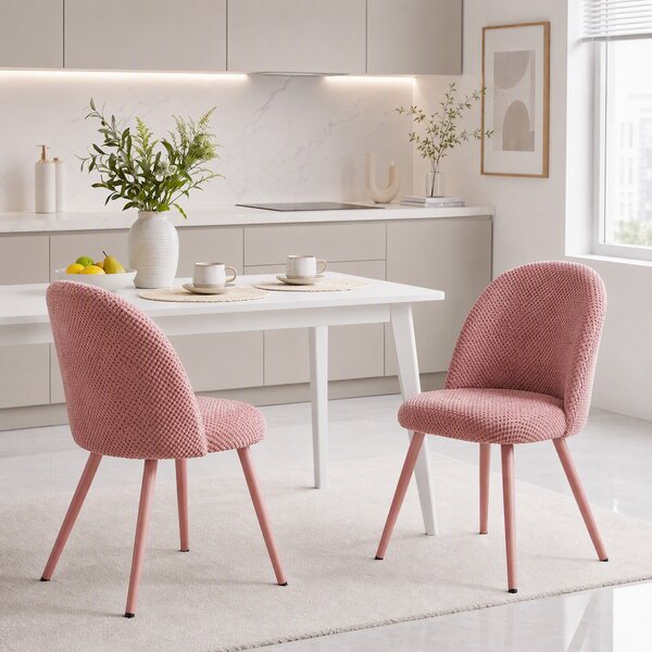 HOMCOM Set de 2 Scaune de Pranzo Moderne și Capitonate, Roz | Aosom Romania