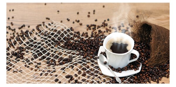 Tablou sticlă Cafea si boabe de cafea